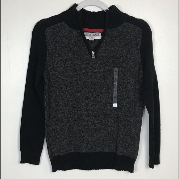 Silver Lake Quarter Zip Pullover Sweater Boy Size Medium NWT Black Cotton Blend - Picture 1 of 7